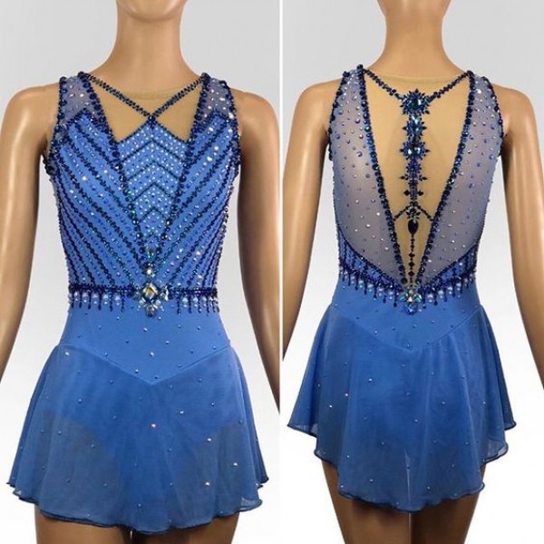 Blue Skating Dresses Custom Figure Skating Clothing can Change Color ...